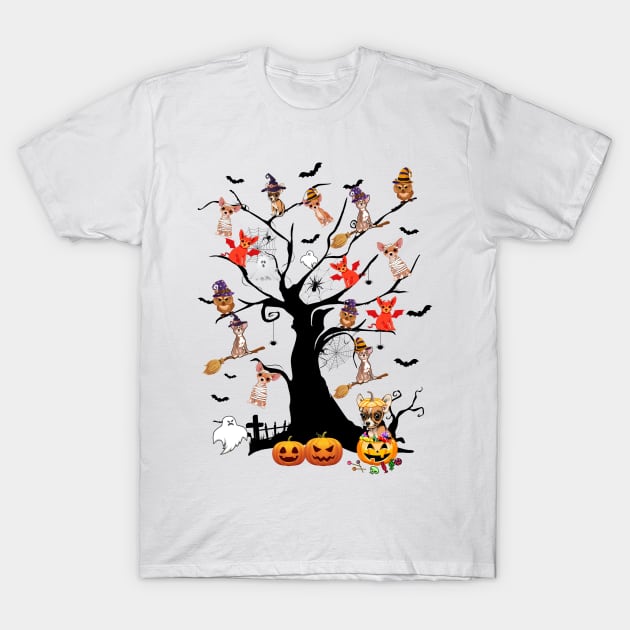 Chihuahua Halloween Tree Pumpkin Gift T-Shirt by Margaretsantana